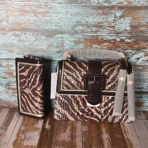 NWT Brahmin Coffee Bengal Hallie Satchel Shoulder NWT with Ady Wallet FIRM